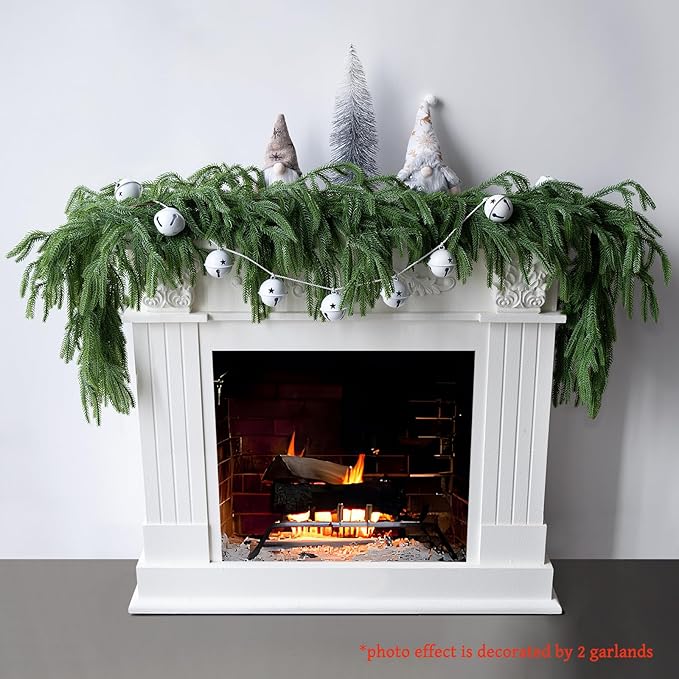 Artificial 2Pcs 5Ft Norfolk Pine Garlands, Christmas Winter Pine Garland, Real Touch Faux Green Greenery Garland for Table, Fireplace, Stairs, Mantle, Window, Indoor, Outdoor Christmas Decorations