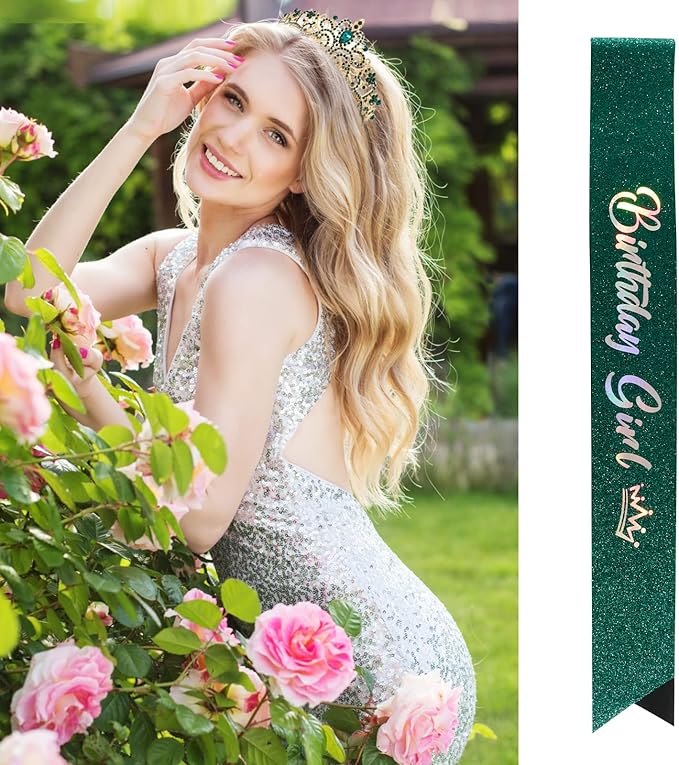 VELSCRUN Birthday Tiara & Crown Set - Princess Sash, Happy Birthday Girl Tiara, Party Decorations & Gifts