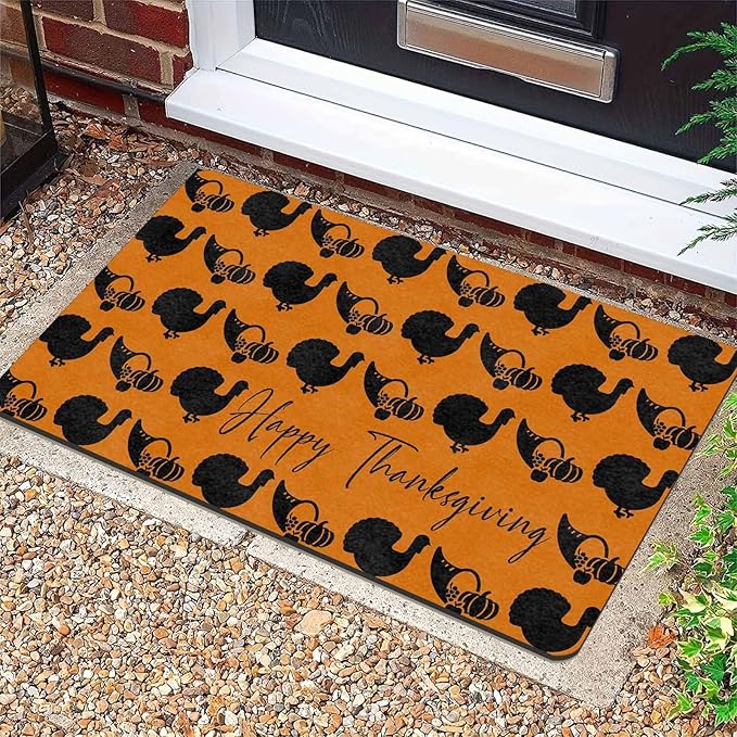 Fall Welcome Maple Leafs Decorative Door Mat, Autumn Thanksgiving Doormat for Indoor Outdoor Entrance Floor Mats,Fall Pumpkins Non Slip Harvest Vintage Decor Rubber Welcome Mats 30" x 18" Inch