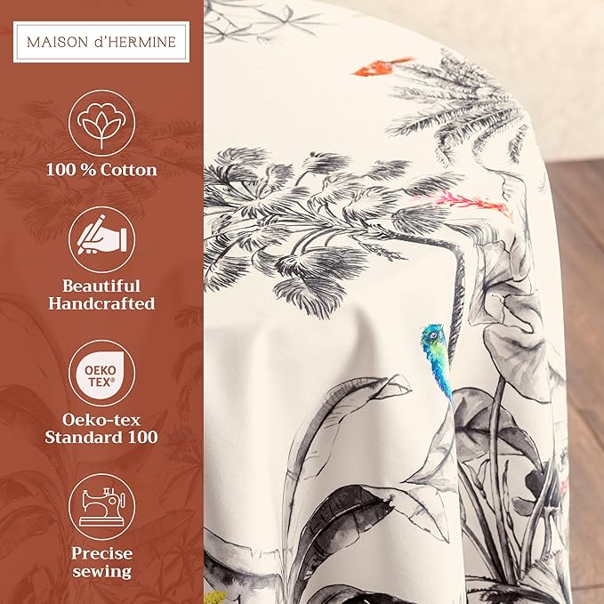 Maison d' Hermine Table Cloth Round Table 100% Cotton 69 Inches Fall Tablecloth Reusable Everyday Use for Thanksgiving Christmas Decorations Dining Farmhouse Party (Amazonia)