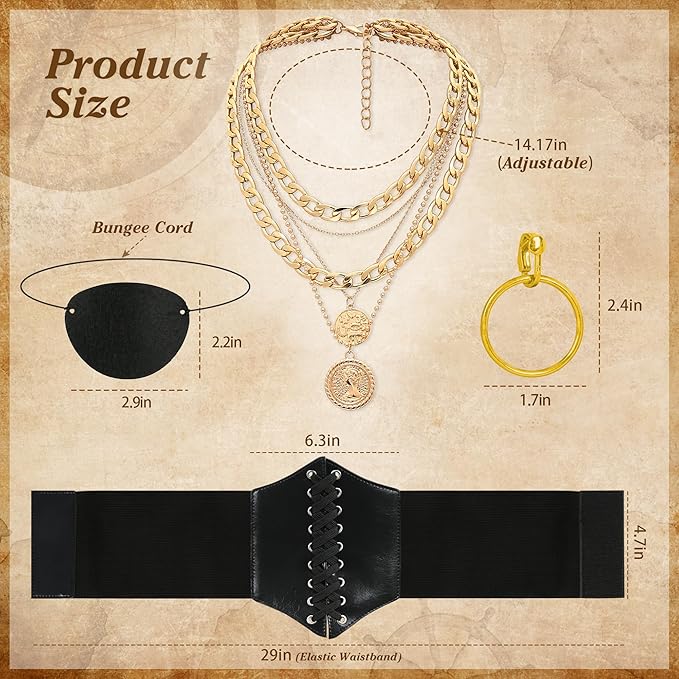CICOCI Men Pirate Costume Accessories Set for Women Pirate Hat Head Scarf Corset Belt Dress Accessories