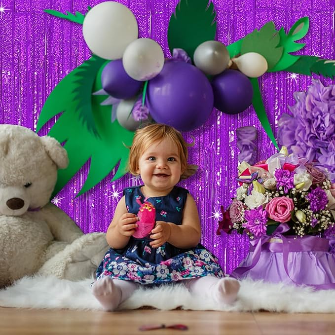 Tinsel Curtain Party Backdrop Purple Birthday Decorations 2 Packs Glitter Foil Fringe Curtain Party Decor Streamers Photo Booth for Birthday Christmas Wedding Halloween Graduation Decorations