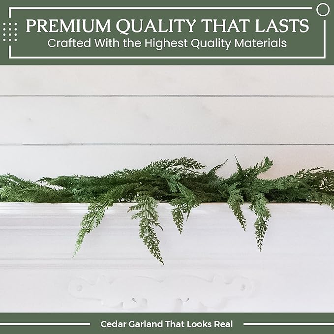 9ft Real Touch Cedar Garland Artificial Realistic 9 ft, Faux Cedar Garland Realistic, Realistic Christmas Garland for Mantle, Stairs, Table, Fireplace Real Touch Garlands Fireplace