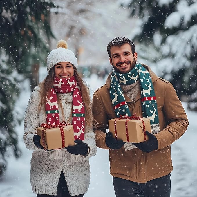 Unisex Christmas Scarves for Women Men Boys Girls Christmas Gifts Winter Scarf with Reindeer and Snowflake Shawl Wrap Xmas
