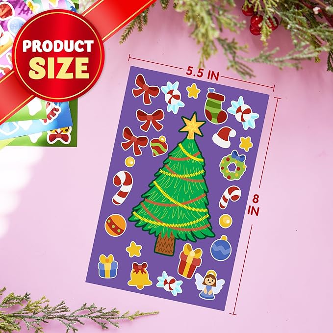 JOYIN 24 Pcs Christmas Make-a-face Stickers, Make Your Own Characters Mix and Match Sticker Sheets with Christmas Elf, Santa, Snowman, Tree, Xmas Party Games for Kids Party Favor Supplies Craft