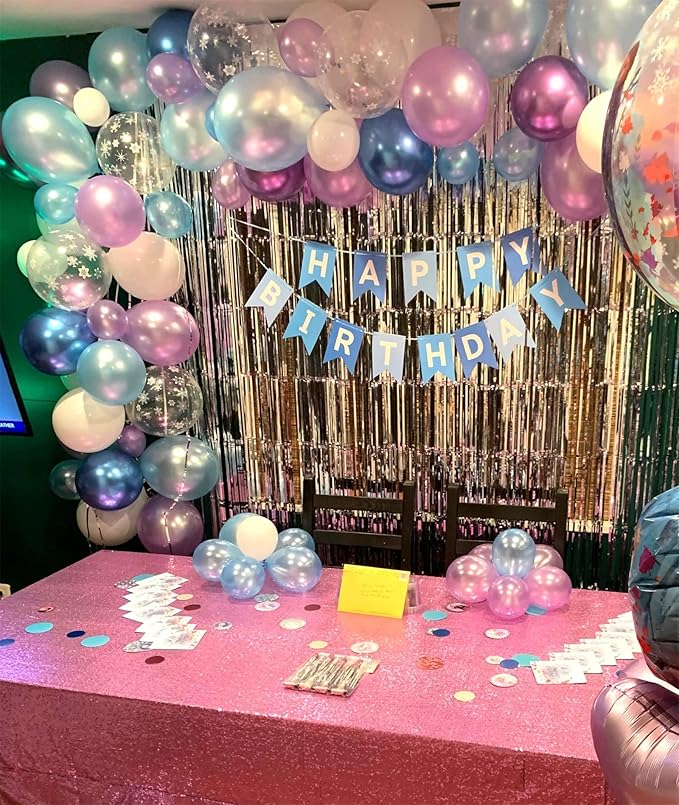 Winter Balloon Garland Arch Kit, 103Pcs Pearl Purple Blue White Metallic Silver Snowflake Latex Balloons Garland for Christmas Winter Wonderland Theme Princess Birthday Baby Shower Party Decorations