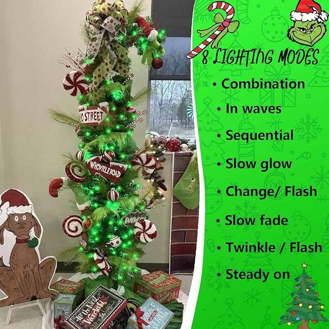 YEGUO 66ft 200 LED Green Halloween Lights Outdoor Waterproof, Green Wire Christmas String Lights Indoor, 8 Modes Twinkle Tree Lights Plug in with Timer Memory