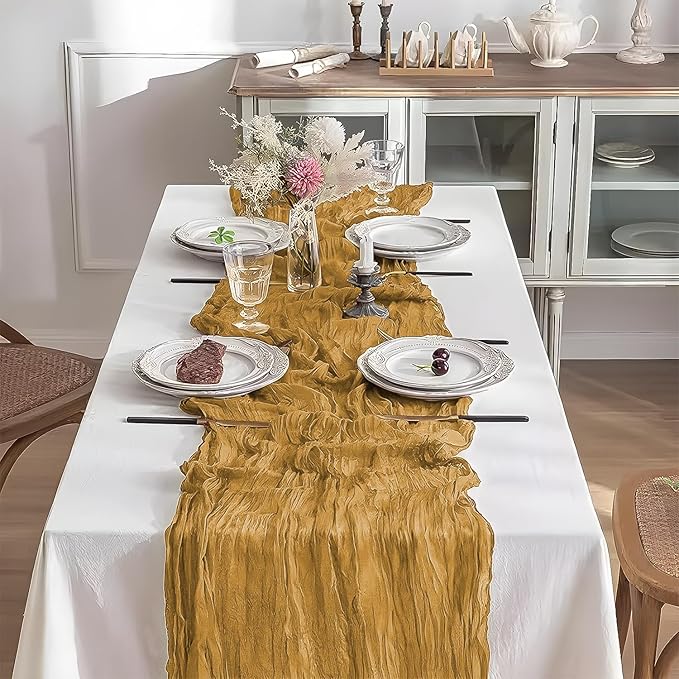 2 Pack 10 Ft Cheesecloth Table Runner Yellow Gauze Long Table Runners Boho Gauze Cheese Cloth Table Runner Rustic Sheer Runner for Wedding Party Table Decor ( 35 x 120 Inch )