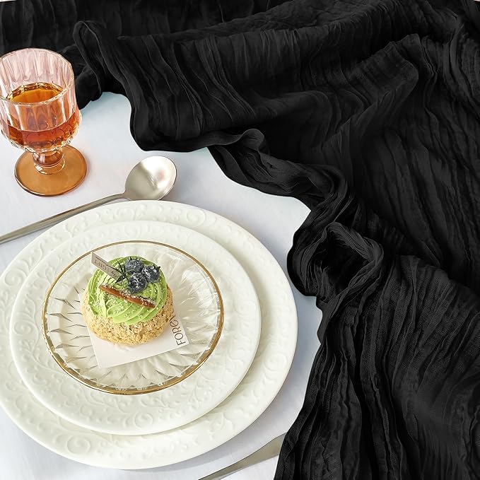 IVAPUPU 2 Pcs Cheesecloth Halloween Table Runner - 10ft Black Boho Gauze Black Cheese Cloth Table Runners for Halloween Decor Indoor Baby Shower Decoration Wedding Party Summer Garden Farmhouse