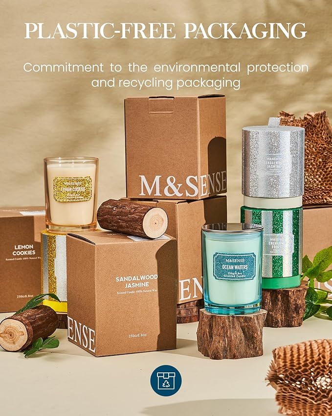 M&SENSE Ocean Water Scented Candles, Classic Size 8.8 oz Glitter Jar Candles, Holiday Candles Gifts for Women, Strong Scented Natural Soy Candle for Winter Home Decor, 50 Hours Long Burning