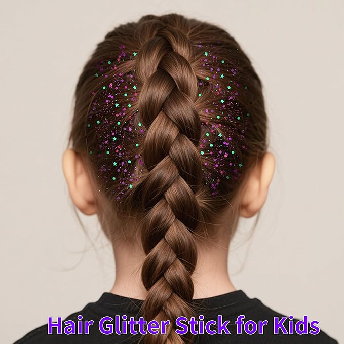 MEICOLY Purple Hair Glitter Stick,Halloween Mermaid Face Glitter Stick,for Kids and Women Costume,Sparkle Chunky Glitter Makeup,Waterproof Body Glitter for Party Rave Festival