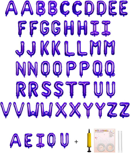 58 PCS Letter Balloons Alphabet Letters 2 Sets A- Z & 1 Sets AEIOU 16 - Inch Mylar Foil Balloons Set for Wedding/Birthdays/Annivs/Grads party Decoration Banner Custom Phrase（Purple）