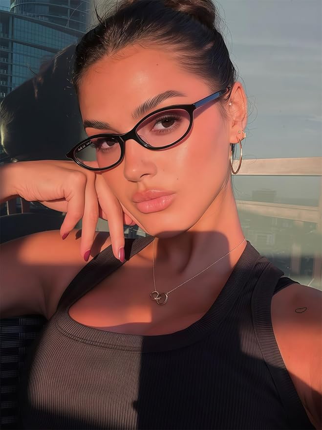 Retro Oval Sunglasses for Women Chic Cat Eye 90s Sunnies Lightweight Narrow Shades Trendy UV protection Sun Glasses