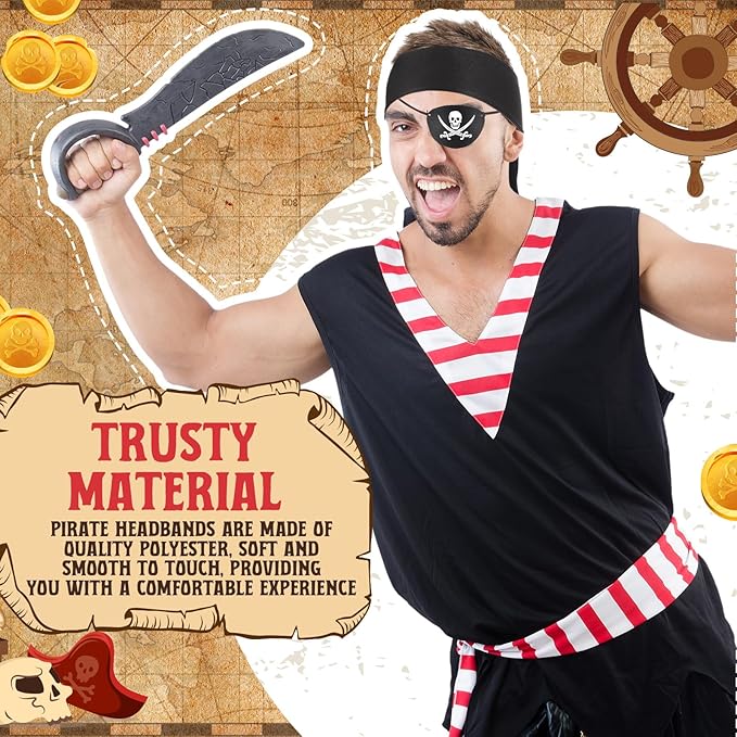 Zhanmai 4 Pcs Pirate Accessories Halloween Pirate Headband Costume Party Supplies Head Scarf Eye Patches for Cosplayer