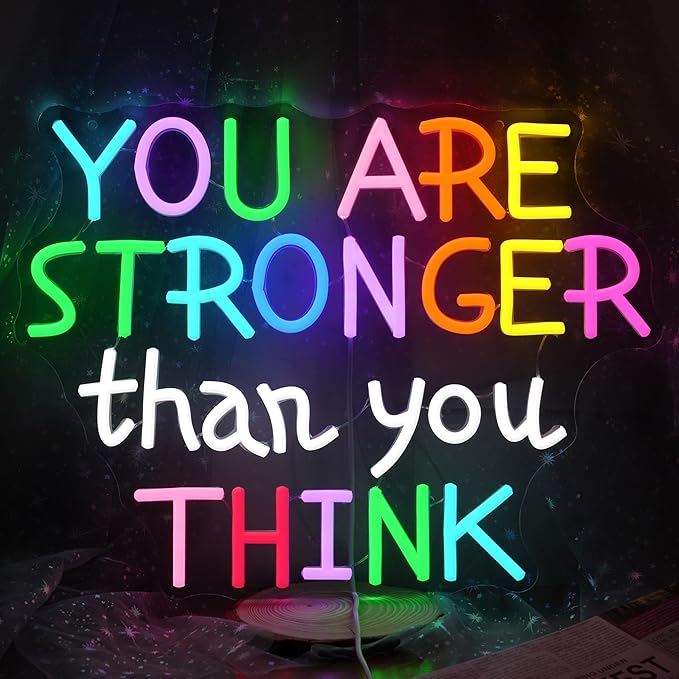 You Are Stronger Than You Think Neon Sign for Wall Decor Colorful Letter Neon Light Inspirational Light Up Sign for Classroom Bedroom Gym House Man Cave Kid’s Room Family(16.5 * 12.5in)