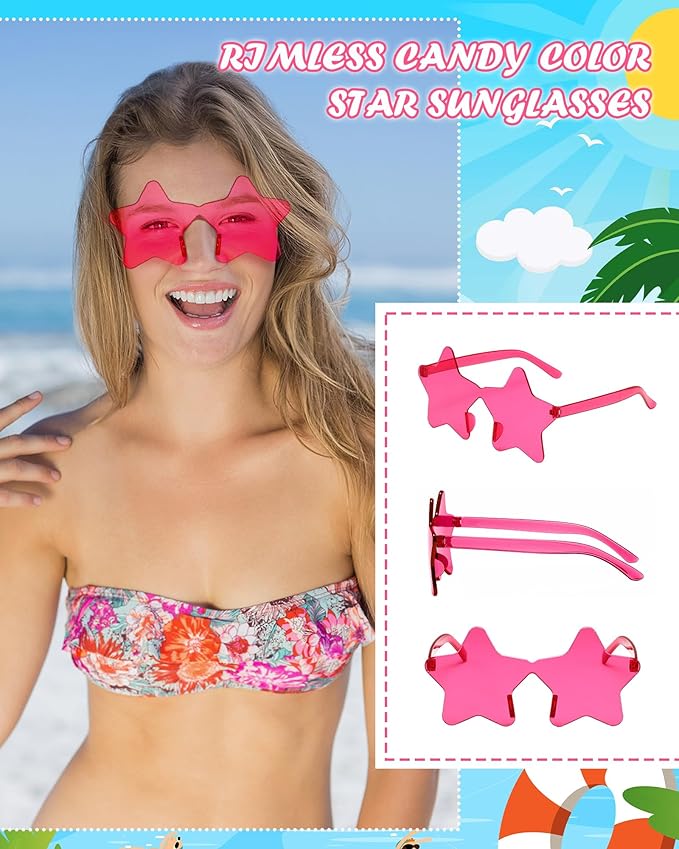 40 Pairs Rimless Star Sunglasses Bulk Wholesale Transparent Candy Color Star Glasses for Women Men Party Favors