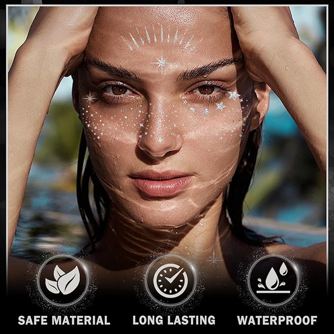 20PCS Glitter Freckles Face Tattoo Sparkle Freckles,Face Glitter Patches,Faux Freckles Temporary Tattoos Makeup for Halloween Christmas-Silver