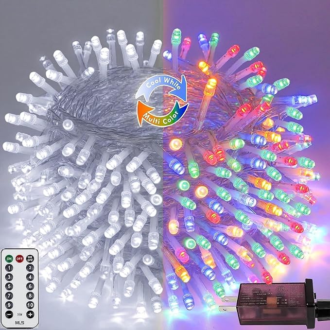 88FT 240LED Connectable String Lights Indoor Outdoor Clear Wire, Cold White⇋Multicolor Christmas String Lights, Plug in Twinkle Fairy Light With Timer For Wedding Patio Tree Yard Christmas Decorations