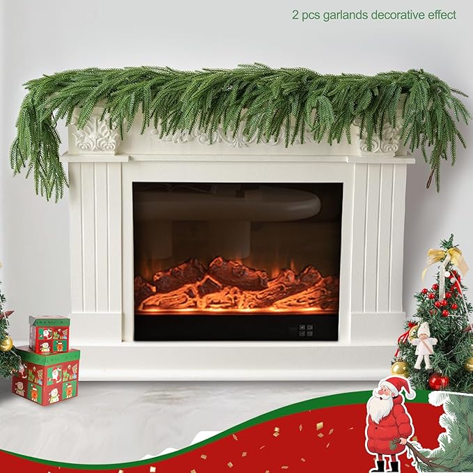 5FT 2Pcs Artificial Norfolk Pine Garland Realistic Green Faux Greenery Garland for Christmas Table, Fireplace, Mantle, Window, Stairs, Indoor, Outdoor Holiday Decor