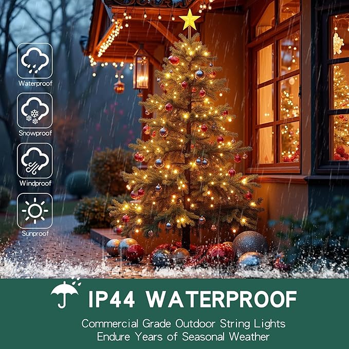 40FT Warm White Christmas String Lights, 120V 60Hz, 0.02A, 2.4W Indoor/Outdoor Holiday Decorative Lights, Perfect for Christmas Trees, Parties, and Home Décor