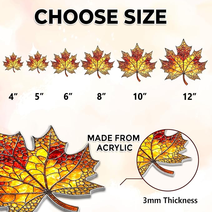 Maple Fall Leaves Suncatcher for Window Hanging, Fall Leaf Decorations, Autumn Leaf Acrylic Ornament, Thanksgiving, Halloween, Christmas, Birthday Gifts for Women, Nature Lovers, Home Decor