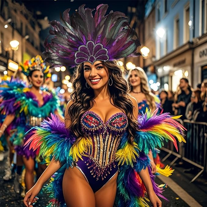 Women's Carnival Feather Headpieces Sequin Headdress for Wedding Masquerade Party Cosplay Feather Headbands