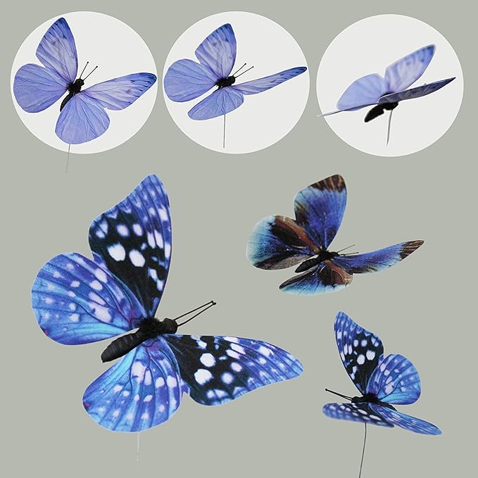 ConetoRosa 12PCS 2Sizes Butterfly Wall Decor, 3D Decorations for Home, Room, Bedroom, Nursery, Wedding, Christmas, Birthday (Blue)