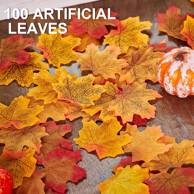 Pre-Strung Happy Fall Burlap Banner, Pumpkin Banner, and 100 Pcs Maple Leaf Confetti for Autumn Fall Thanksgiving Home Decorations