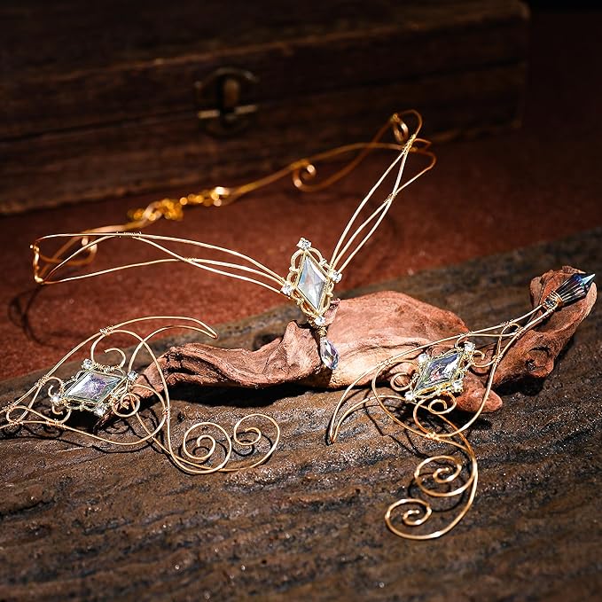 Renaissance Fairy Tale Costume Set - Elf Ear Cuff Earrings Decorative Medieval Fairy Winding Tiara Crown for Cosplay