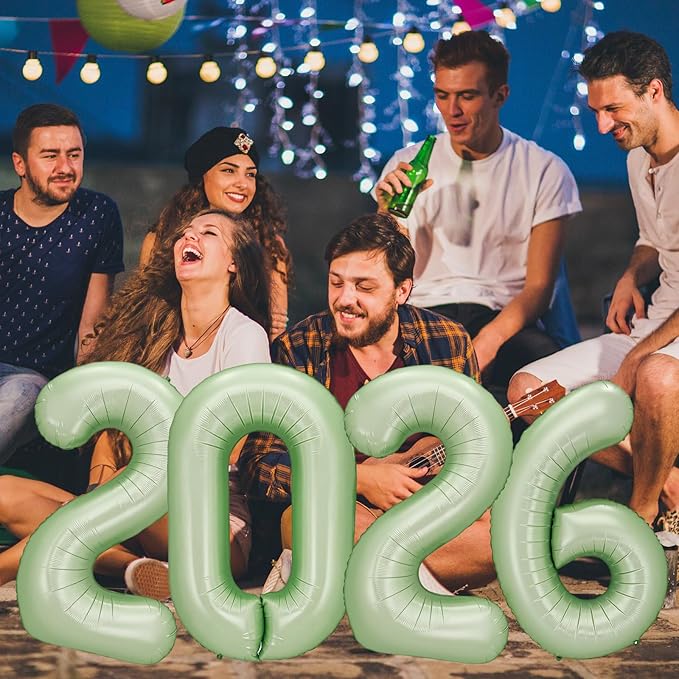 KALOR 42 Inch 2026 Olive Green Mylar Number Balloons, 2026 New Years Foil Balloon for 2026 Happy New Year Eve and Graduations Decorations Party Supplies