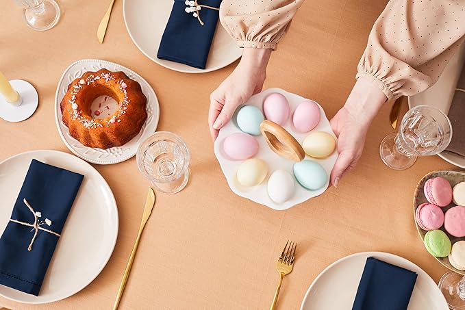 Ruvanti Premium Linen Napkins Set of 6-20x20 Inch, Classic Hemstitch, Mitered Corner Cloth Napkins ‎‎- Soft, Elegant Dinner Napkins Cloth Washable for Weddings, Parties, Everyday Use - Navy