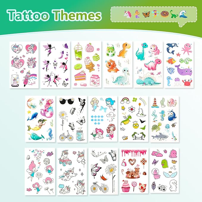 150+ Glow Kids Temporary Tattoos for Girls – Individually Wrapped, Waterproof, Glow in the Dark – Mermaid, Unicorn, Princess, Fairy, Ocean & Butterfly Themes