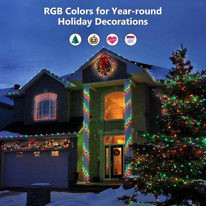 Brizled Color Changing Christmas Lights, 197FT 600 LED RGB Christmas Lights, Dimmable Xmas Tree Light, Multifunctional Indoor Outdoor String Fairy Light with Remote for Holiday Party Decor