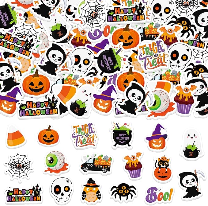 300Pcs Halloween Foam Stickers, Self-Adhesive Ghost Pumpkin Spider Stickers Halloween Decals Sticker Decorations for Home Office School Classroom DIY Art Craft Party Supplies