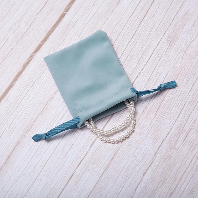 QIANF 12pcs Dusty Blue Velvet Drawstring Bags 3x4 inches Small Velvet Cloth Gift Bags Jewelry Pouches for Storage Wedding Party Favor Christmas