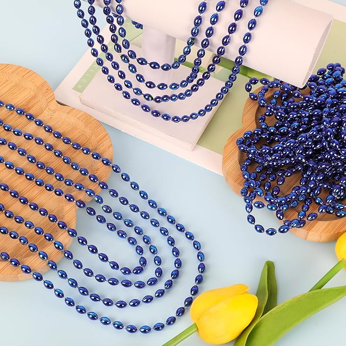 24PCS Bead Necklace, Beaded Necklaces Bulk for Blue Accessories, 32" Oval Mardi Gras Beads for Party Supplies Festival Parade Throw Accessories for Wedding Christmas Pirate Theme Party Favors Decor