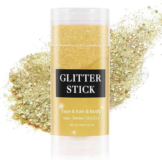 MEICOLY Gold Face Body Glitter Stick,Music Festival Accessories Outfits for Women,Hair Glitter Makeup,Mermaid Chunky Glitter Face Paint,Waterproof Sparkle Face Glitter for Country Concert