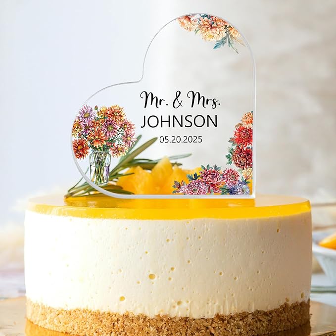 Custom Wedding Heart Acrylic Plaque,Mr & Mrs Cake Topper,Personalized Wedding Keepsake/Gift/Sign (Style 6)