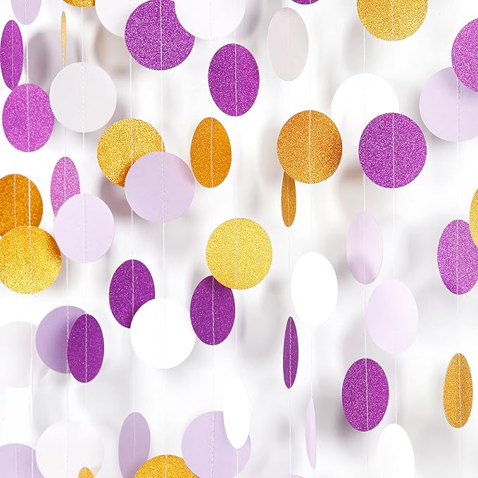 White Purple-Gold Party-Decorations Paper Garland - 52ft Glitter Hanging Streamer Banner,Graduation 2025 Mothers Decor Wedding Baby Shower Birthday Backdrop Bunting Lasting Surprise