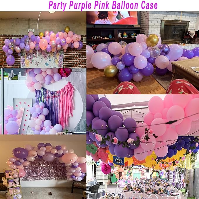 Purple Balloons Garland Arch Kit,131pcs Pink Purple Confetti Balloons with Silver Ballons for for Girl Baby Shower Birthday Wedding Anniversary Party Decorations