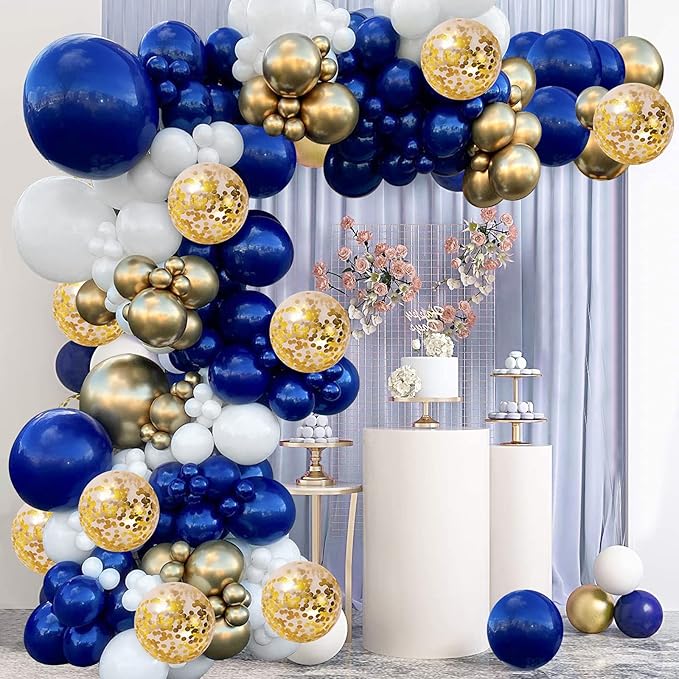 Zesliwy Navy Blue Gold Balloons Garland Kit, Navy Blue Gold White Confetti Balloons Arch Kit for Birthday Party Wedding Graduation Class of 2025 Prom Decorations……