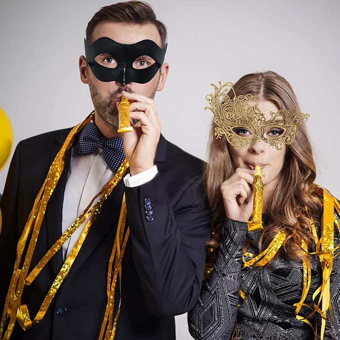 IncreDecor Couple Masquerade Lace Mask Set, Fit for Women and Men Venetian Halloween Masks, Specially for Costume, Mardi Gras