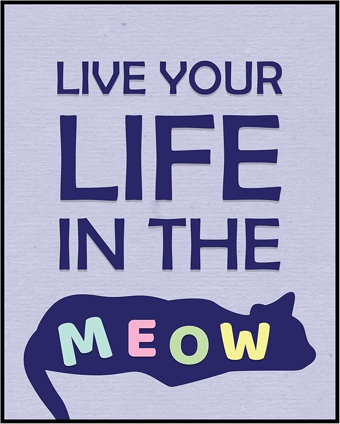 Posterizer 1 pcs - Live Your Life in The Meow - Funny Cat Sayings - Art for Animal Lovers - Comedy Art - Gift For Animal Lovers - Living Room Bedroom Decor - 11x14 unframed wall art