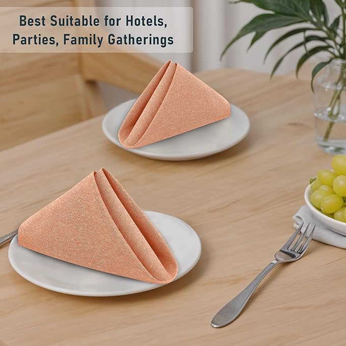 Ruvanti Cloth Napkins Set of 12, 18x18 Reusable Napkins Cloth Washable, Soft & Durable Table Napkin, Poly Cotton Fabric Dinner Napkins for Parties, Christmas, Thanksgiving, Weddings - Orange Peel