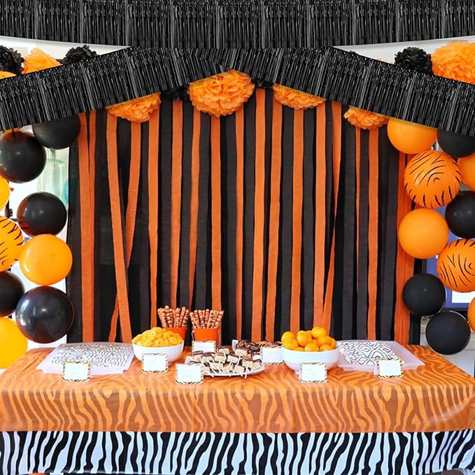 6 Pack 10 Feet Foil Fringe Garland Metallic Tinsel Streamers Banner Wall Hanging Curtain Backdrop for Parade Floats, Bachelorette, Wedding, Birthday, Halloween, Christmas Party Decorations(Black)