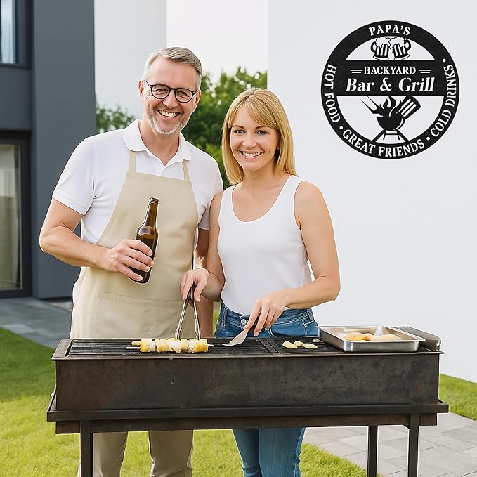 Custom BBQ Grill Metal Sign Personalized Name Wall Art for Outdoor Barbecue Patio Kitchen Backyard Decor Gift for Dad Husband Men Papa Grandpa Father Grilling Enthusiasts Family Lover Funny Gifts 23
