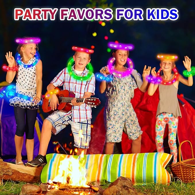 72 PCS Bulk Glow Sticks Party Pack for Kids 4-8-12, LED Pop Tubes Neon Accessories Necklace ＆ Bracelets for Toddlers, Glow Christmas Birthday Wedding Dance Party Giveaways Handouts for Boys Girls