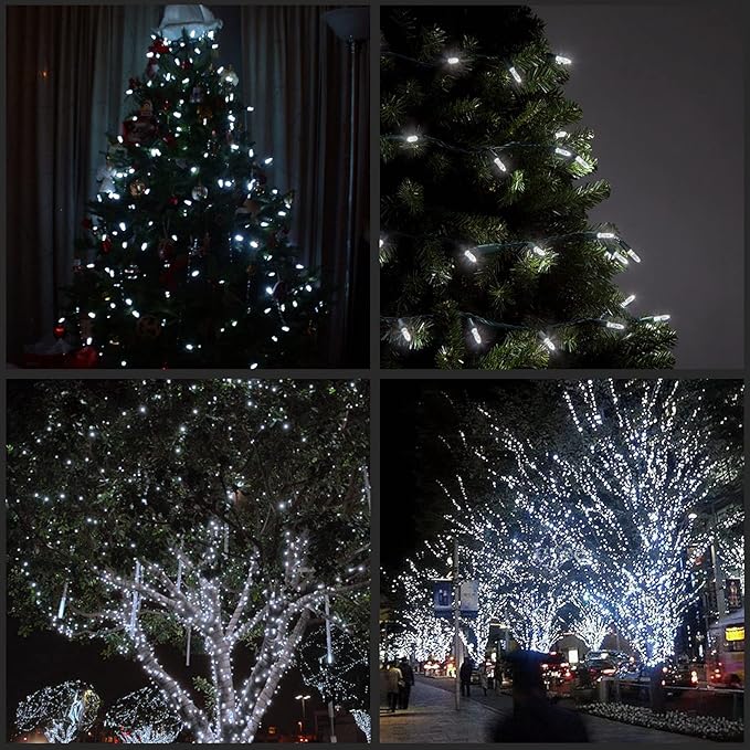 YULETIME Cool White Faceted LED Christmas Lights 200 Count 50 ft, Pack of 2 Strands 25 ft 100 Lights UL Certified Commercial Grade Green Wire Holiday String Light Set (Cool White)