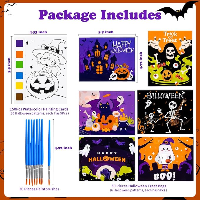 Rotu Halloween Party Favors for Kids - Halloween Water Coloring Books, Goodie Bags, Paintbrushes, Classroom Prizes Trick or Treat Gifts for Kids Goodie Bag Stuffers Fillers, 210Pcs
