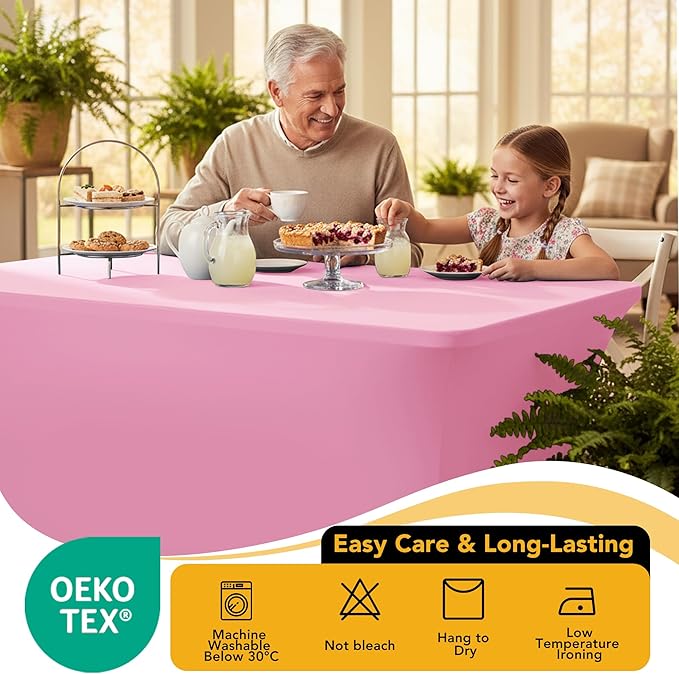 8-Pack Premium Pink Spandex Tablecloths for 6ft Rectangle Tables, Stain & Wrinkle-Resistant, Washable Stretch Polyester Fitted Table Cover for Weddings, Banquets, Trade Shows Events